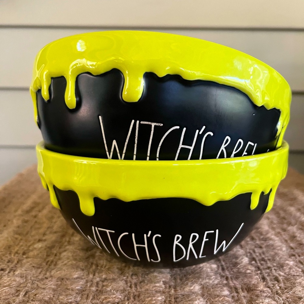 NEW 2 WITCH’S BREW Rae Dunn Black with Green Slime Halloween Bowl